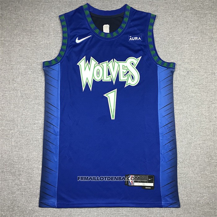 Maillot Minnesota Timberwolves Anthony Edwards NO 1 Ville 2021-22 Bleu